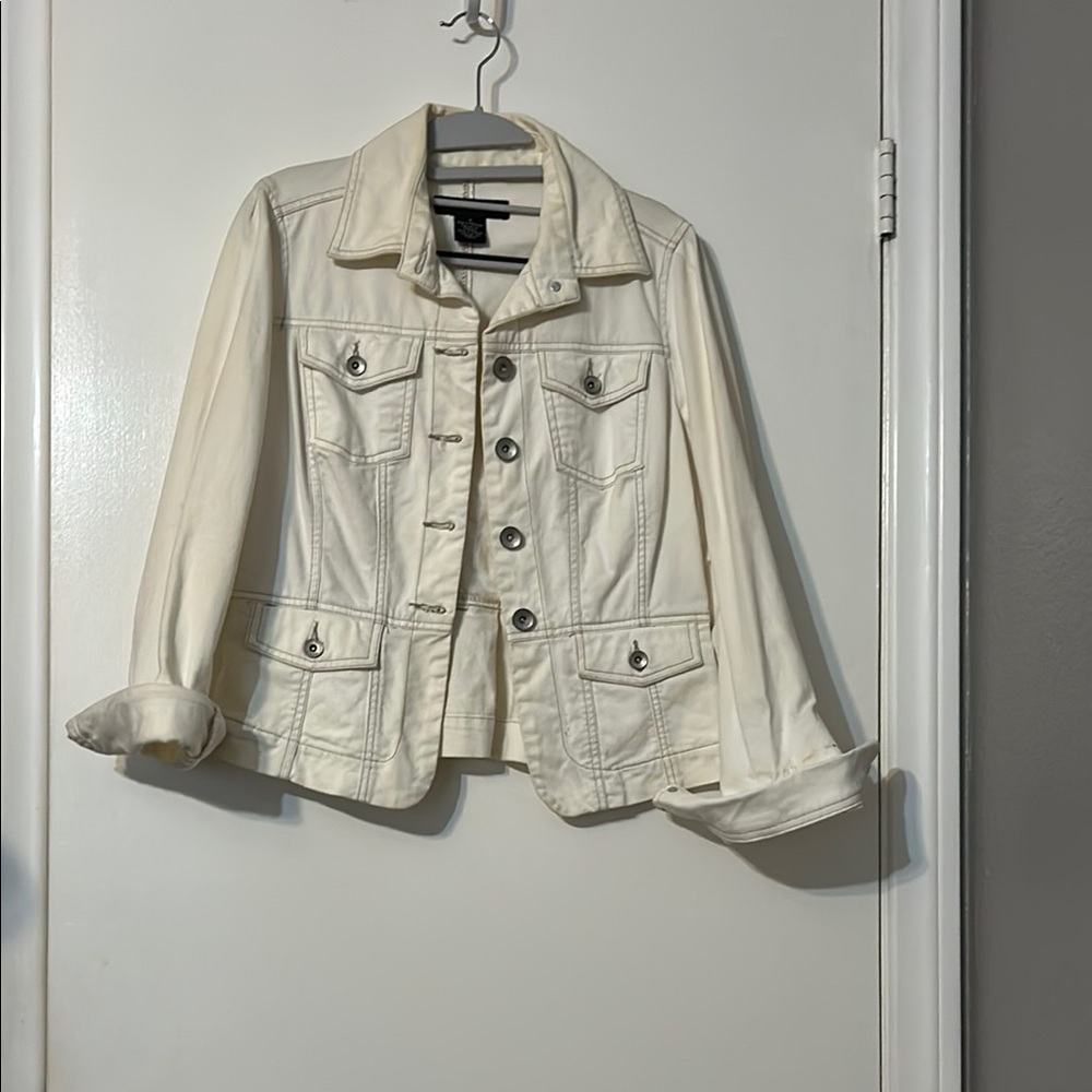 Calvin Klein Jeans Cream Jean Jacket Lightweight Cropped